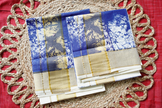 ABSTRACT TIE AND DYE KERALA COTTON SETMUNDU