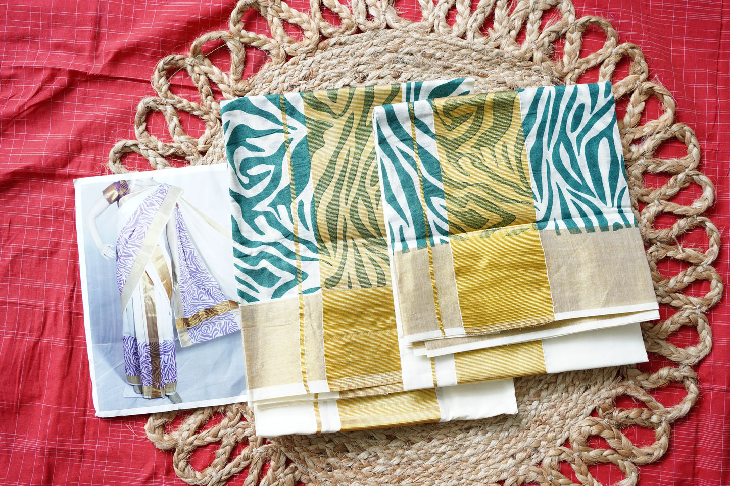 ABSTRACT PRINTED KERALA COTTON SETMUNDU