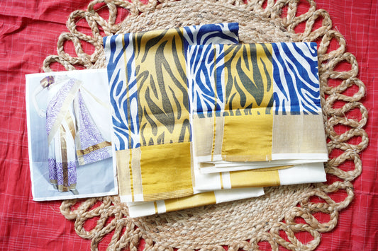 ABSTRACT PRINTED KERALA COTTON SETMUNDU