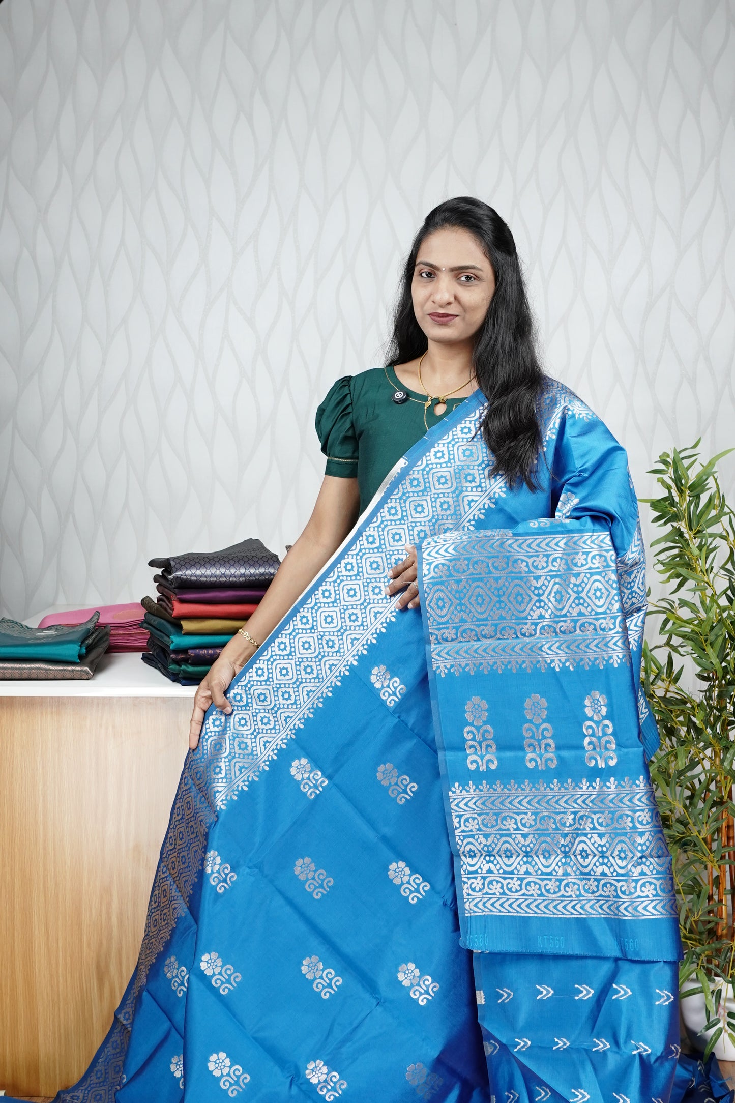 KING FISHER BLUE  SILVER BUTTA SAREE