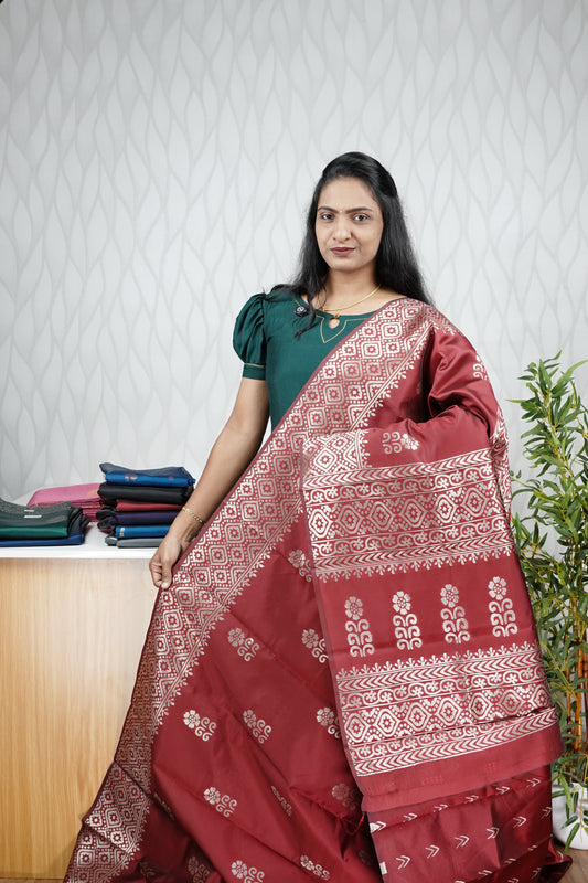 SILVER BUTTA WOVEN SEMI SILK SAREE