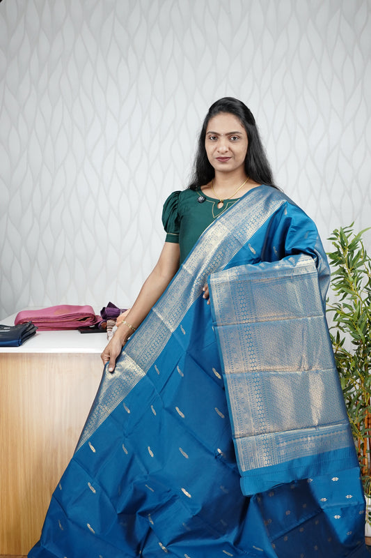 PEACOCK BLUE SEMI SILK SAREE