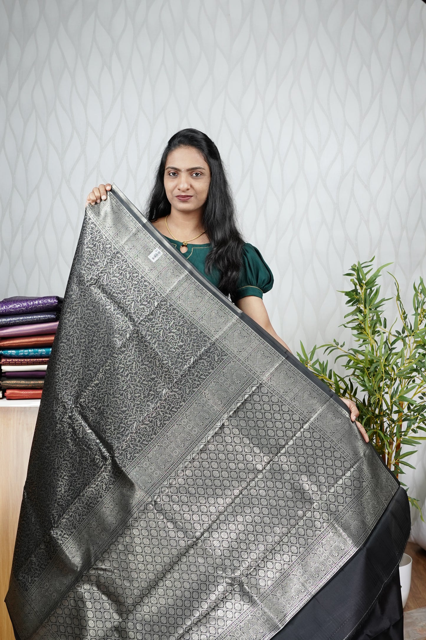 BLACK BROCADE SEMI SILK SAREE
