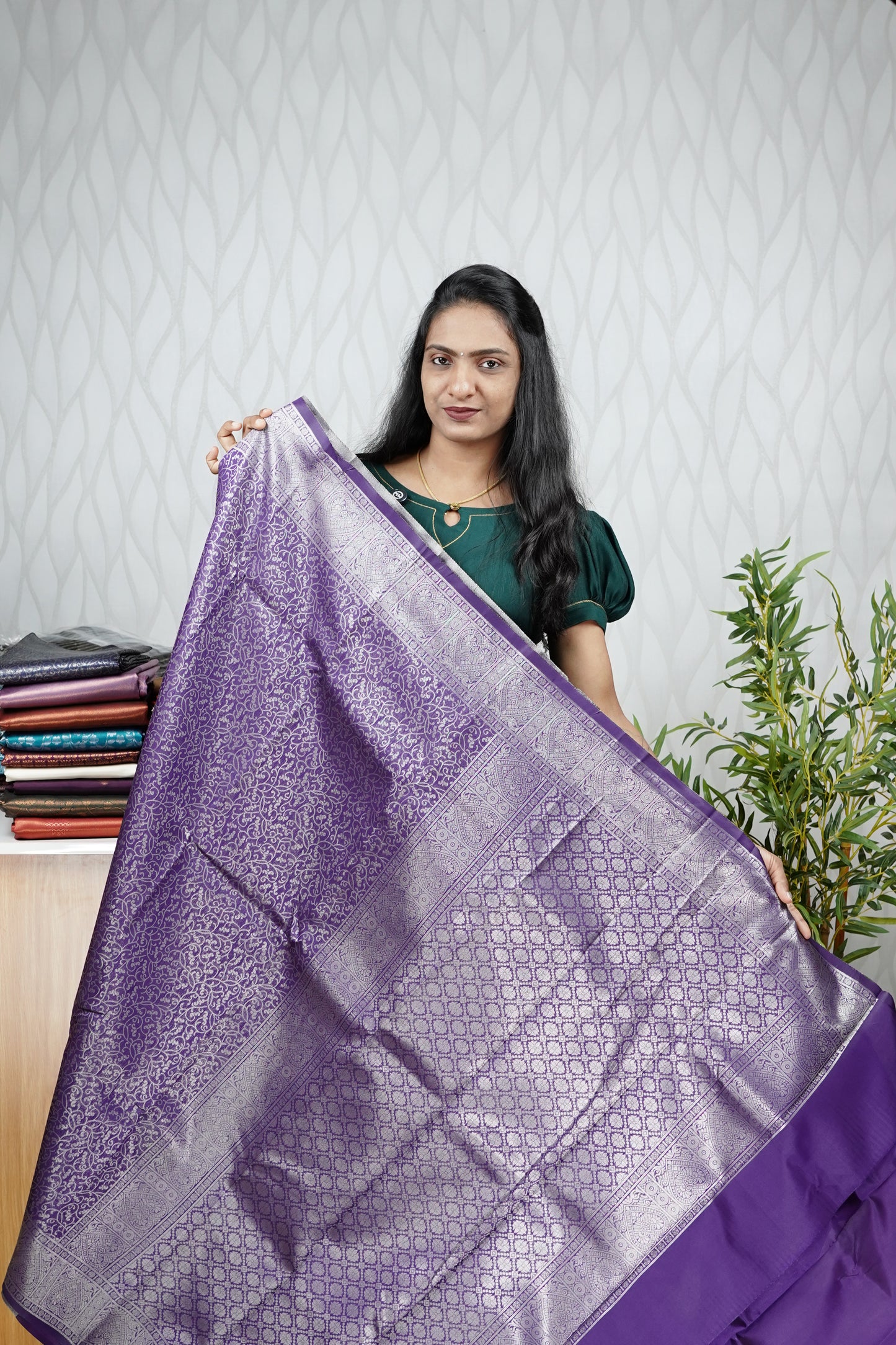 VIOLET BROCADE SEMI SILK SAREE