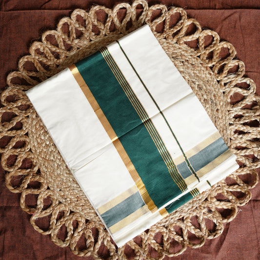 BOTTLE GREEN KERALA COTTON SETSAREE