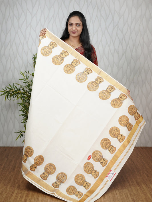 MURAL PRINTED KERALA COTTON SETSAREE