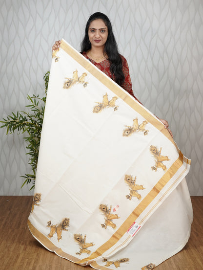 MURAL PRINTED KERALA COTTON SETSAREE