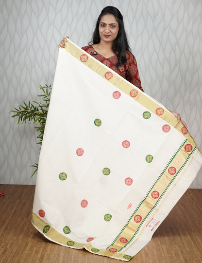 KERALA COTTON SETSAREE KASAV BORDER WITH PRINT