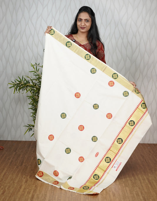 KERALA COTTON SETSAREE KASAV BORDER WITH PRINT