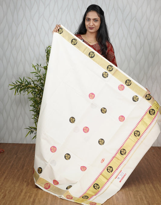 KERALA COTTON SETSAREE KASAV BORDER WITH PRINT
