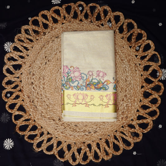 LOTOUS PRINTED KERALA TISSUE SET SAREE