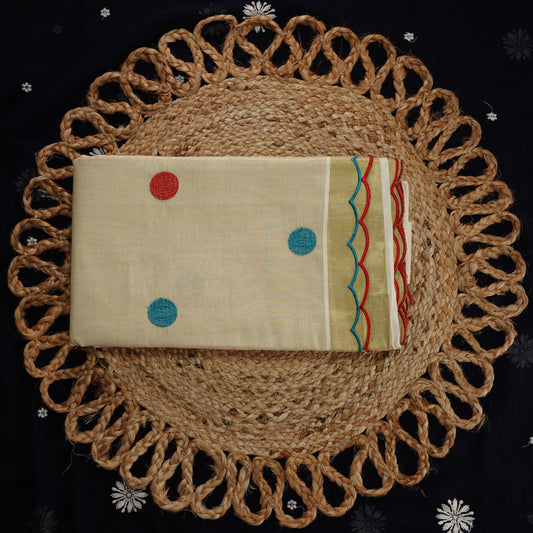 POLKA TISSUE SET SAREE IN SCALLOP BORDER PATTERN