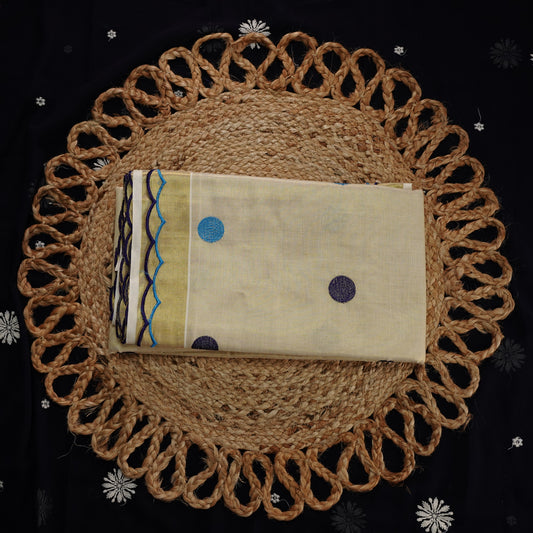 POLKA TIISUE SET SAREE WITH SCALLOP BORDER IN SHADES OF BLUE