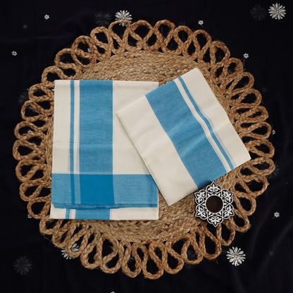 MULLOTH PLAIN KARA SETMUNDU WITH PRINTED BLOUSE