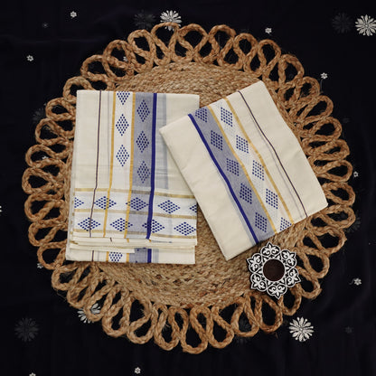 KERALA COTTON SET MUNDU WITH PRINTED BLOUSE