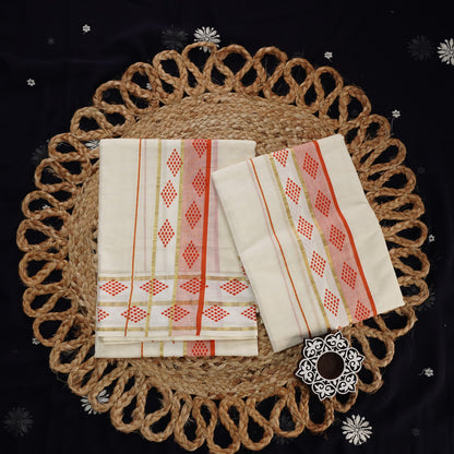 KERALA COTTON SET MUNDU WITH PRINTED BLOUSE