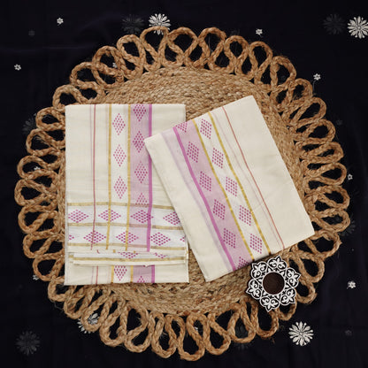 KERALA COTTON SET MUNDU WITH PRINTED BLOUSE