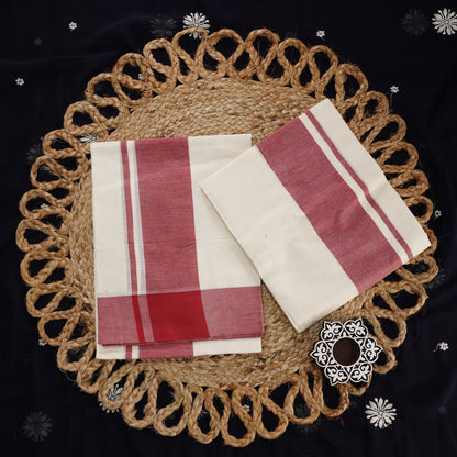 MULLOTH PLAIN KARA SET MUNDU WITH PRINTED BLOUSE