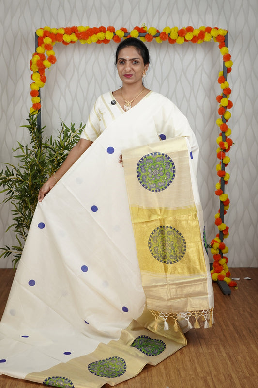 14 INCH BOTTOM BORDER GOLDEN TISSUE SET SAREE WITH PRINT