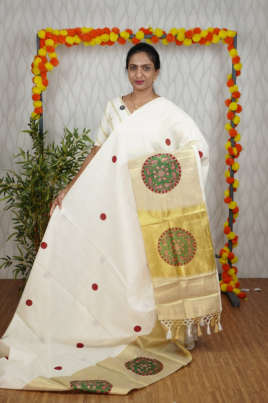 14 INCH BOTTOM BORDER GOLDEN TISSUE SET SAREE WITH PRINT