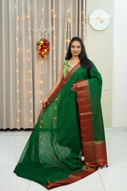 🌟🌟BANARASI BORDER SEMI JUTE SAREE 🌟🌟