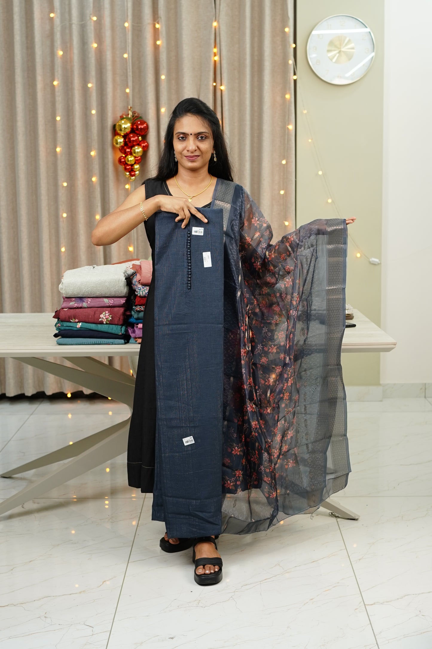 VICHITRA SILK   UNSTICHED SALWAR  WITH FLORAL ORGANZA DUPATTA