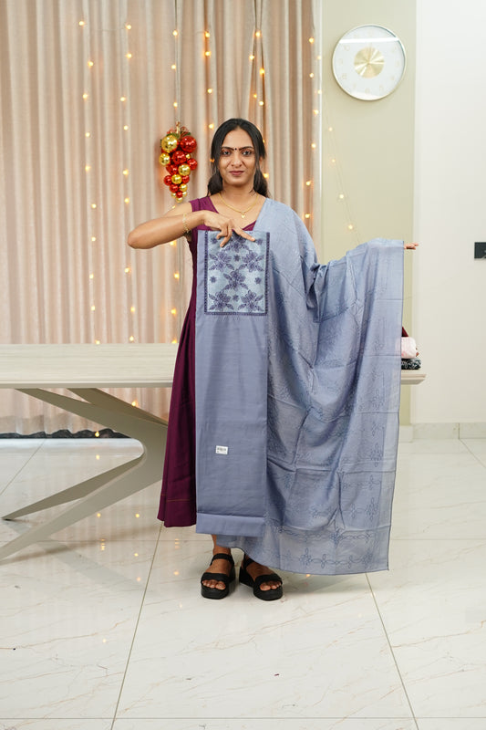 SYNTHETIC SILK EMBROIDERY DETAILED UNSTICHED SALWAR SET