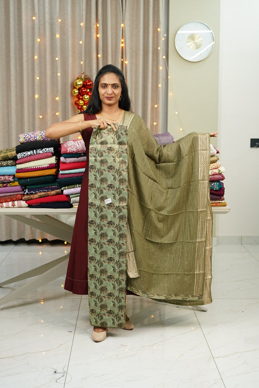 TISSUE FLORAL PRINTED   DETAILED  UNSTICHED SALWAR SET