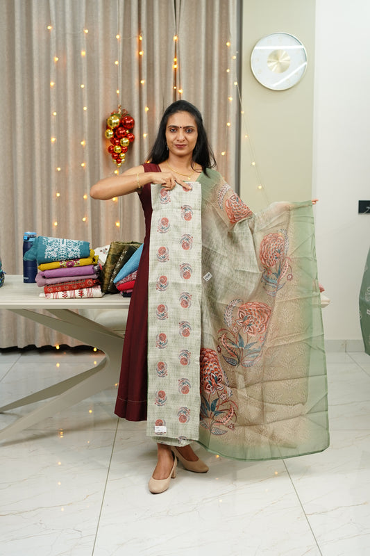 TISSUE SILK FLORAL DETAILED UNSTITCHED SALWAR SUIT SET