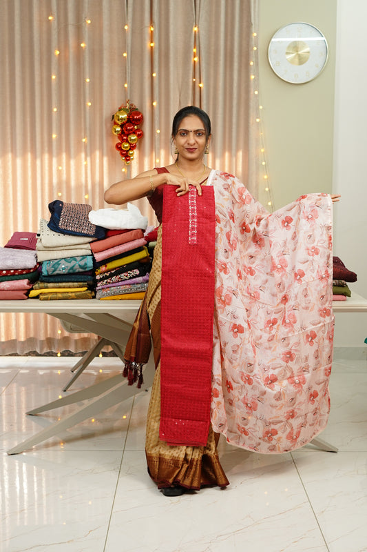 NET COTTA   UNSTICHED SALWAR  SET