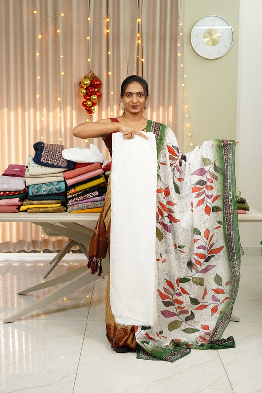 VICHITRA SILK FLARE DETAILED  UNSTICHED SALWAR  SET