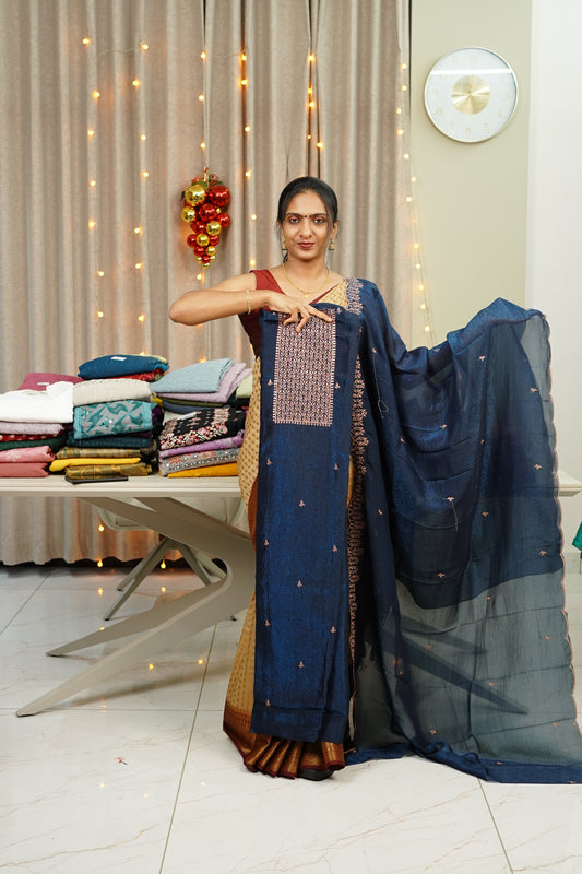 CRUSHED FENDI SILK UNSTICHED SALWAR  SET