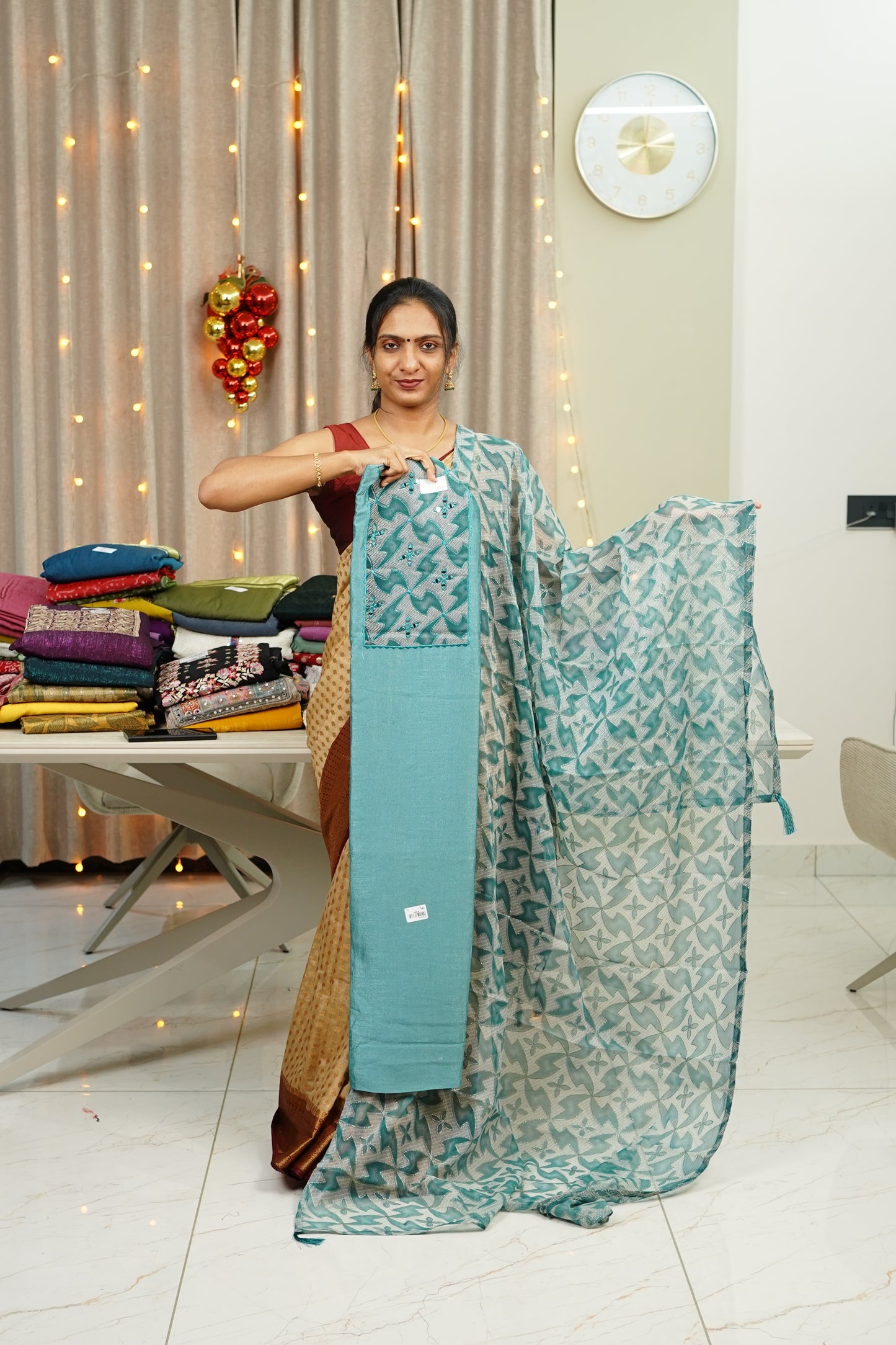 VICHITRA SILK FLARE DETAILED  UNSTICHED SALWAR  SET