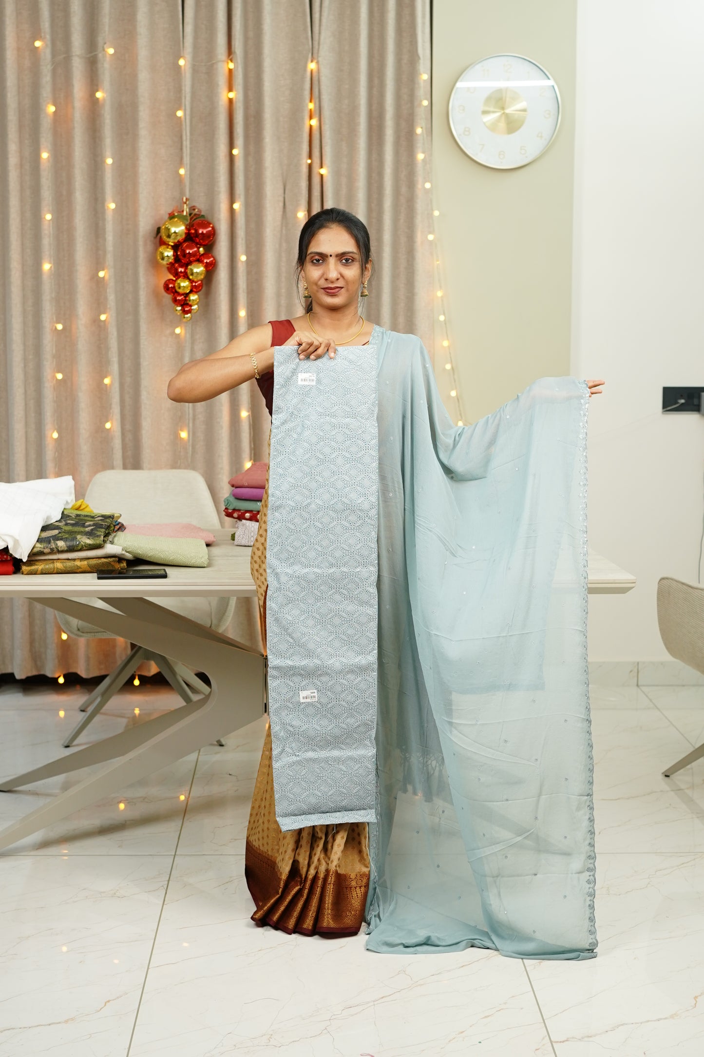 NET COTTA EMBROIDERY DETAILED UNSTICHED SALWAR  SET