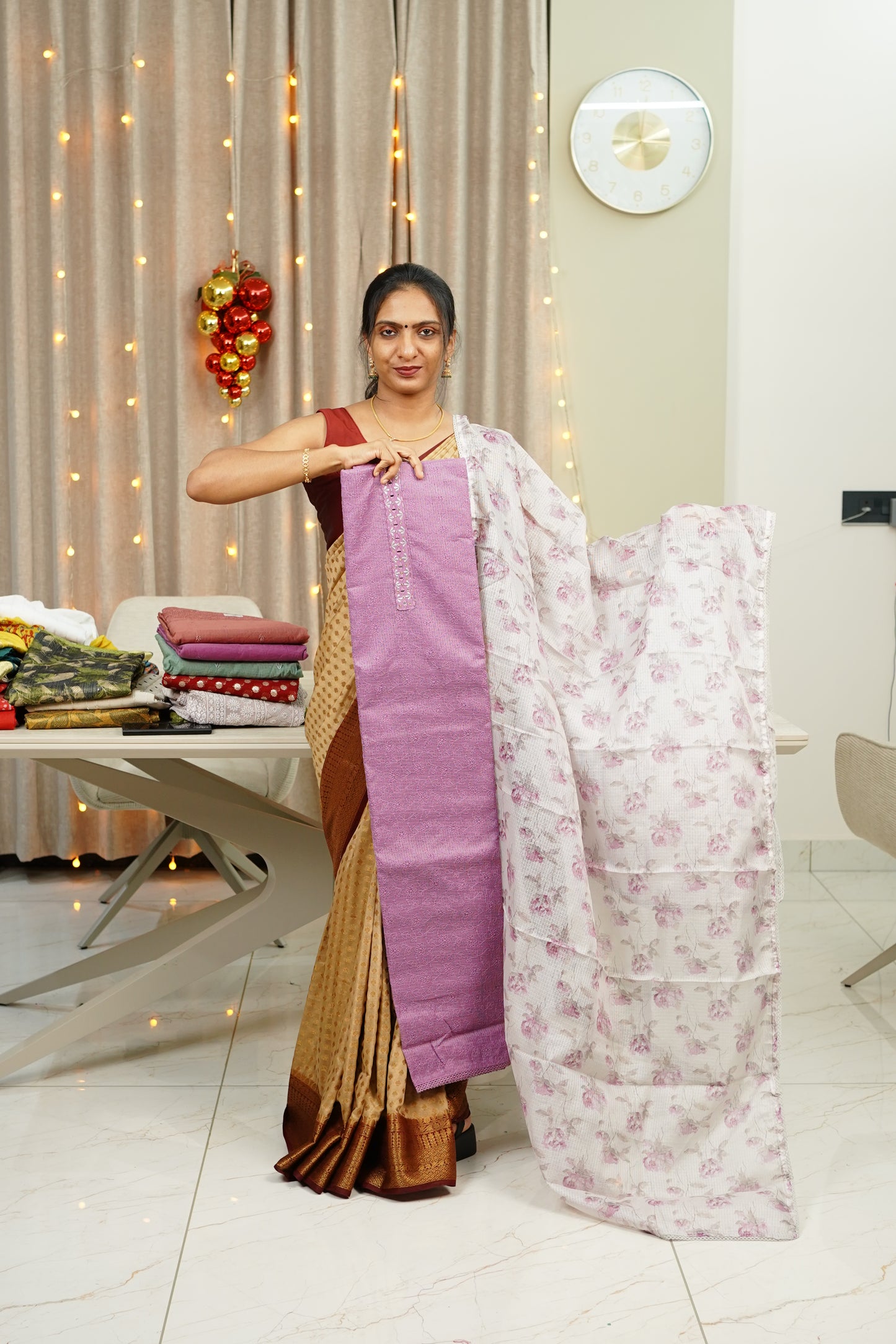 NET COTTA PHULKARI DETAILED UNSTICHED SALWAR  SET