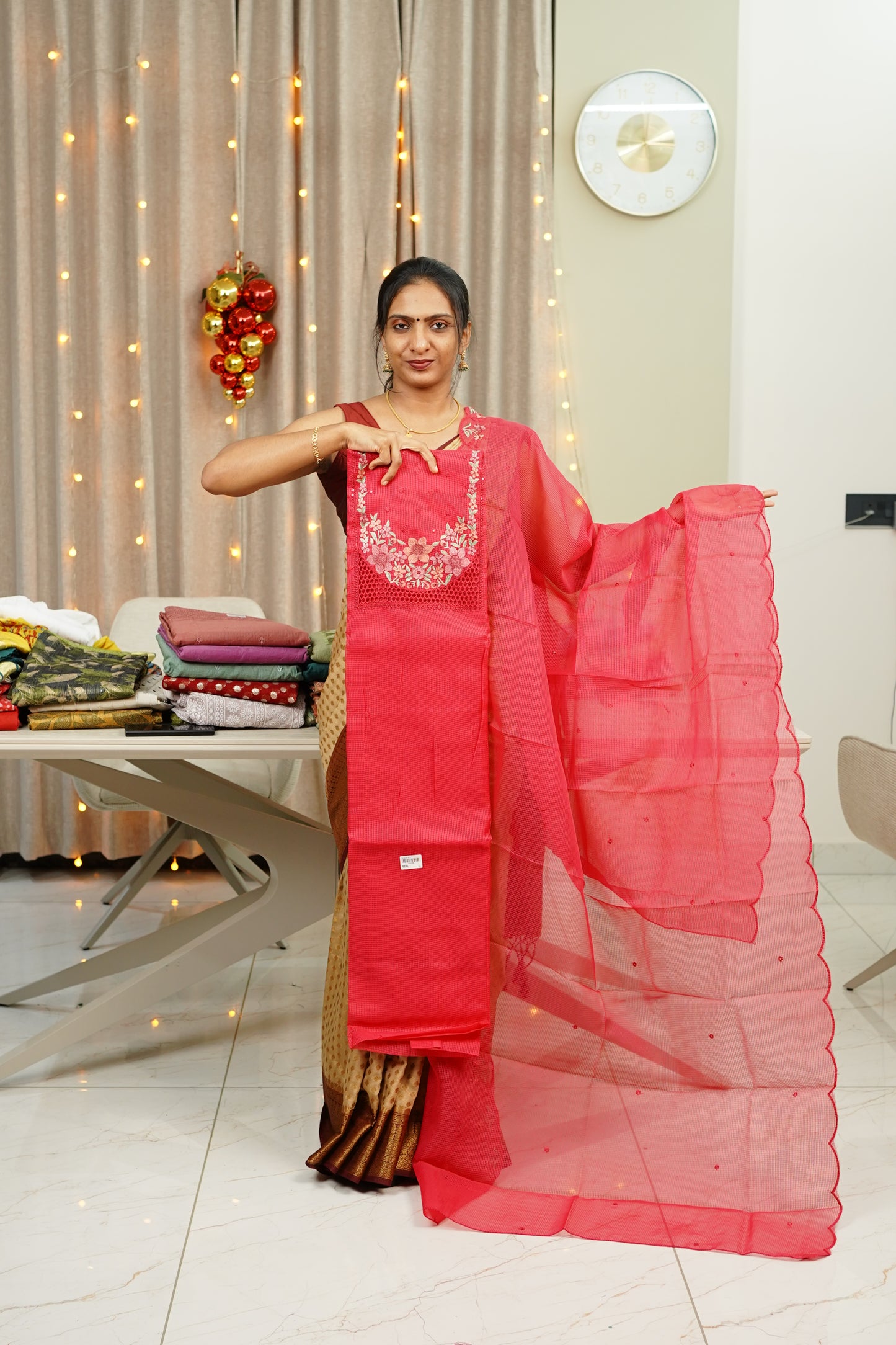 NET COTTA EMBROIDERY DETAILED UNSTICHED SALWAR  SET