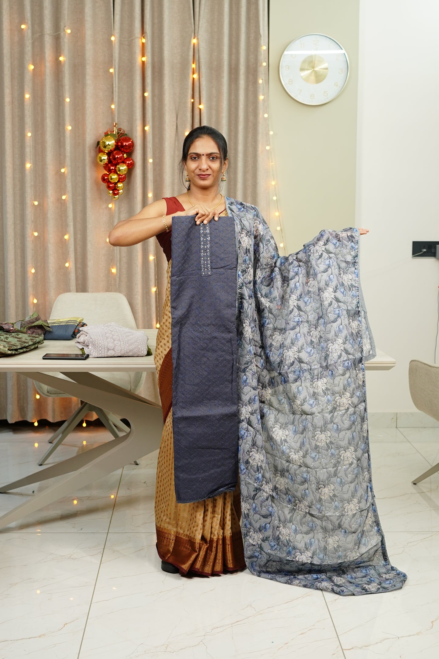 NET COTTA PHULKARI DETAILED  UNSTICHED SALWAR  SET