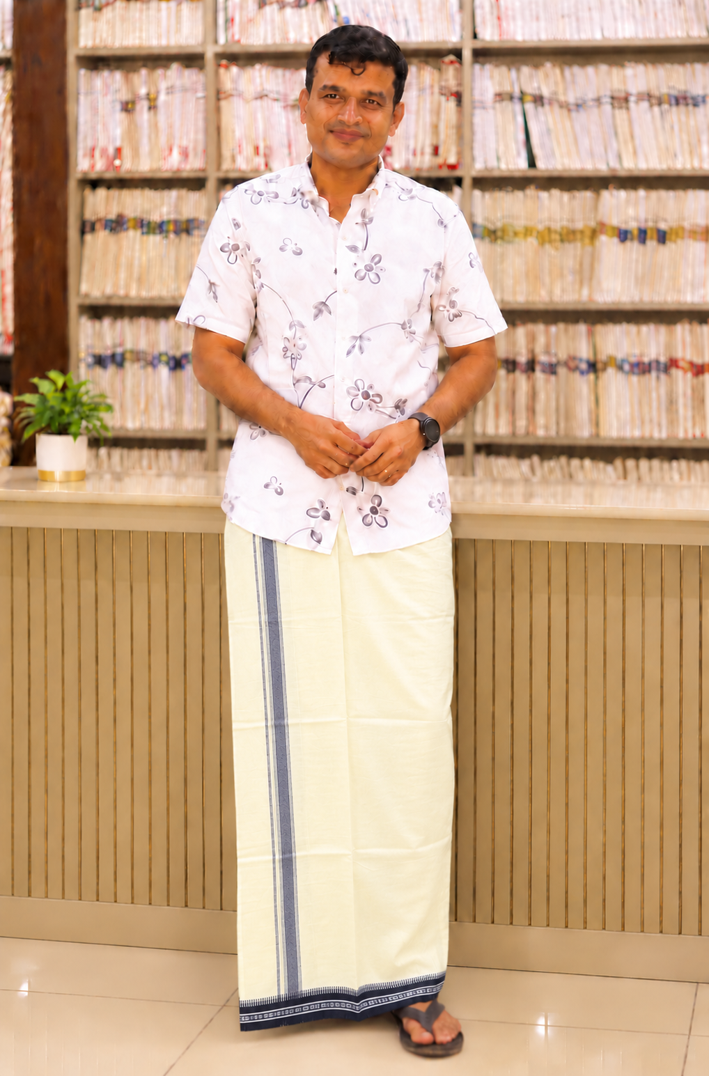 CREAM (OFF WHITE) KUPPADAM BLACK BORDER SINGLE
