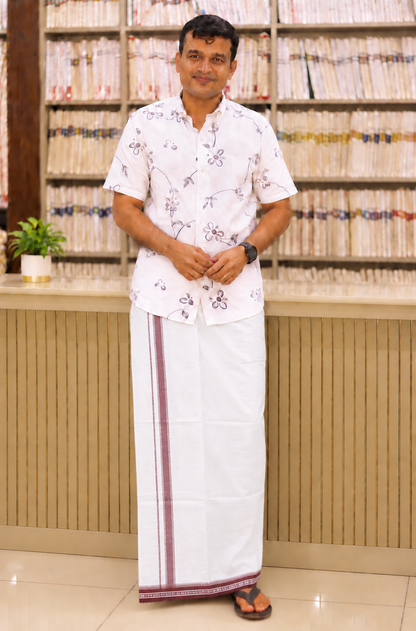 WHITE KUPPADAM MEROON BORDER SINGLE