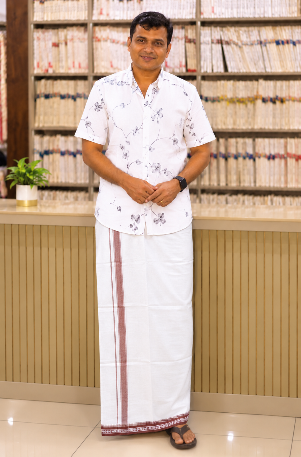 WHITE KUPPADAM MEROON BORDER SINGLE