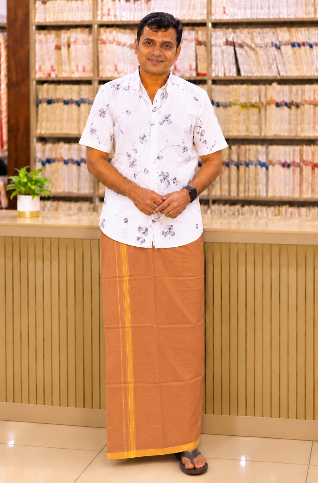 KAVI MUNDU COTTON PLAIN YELLOW KARA