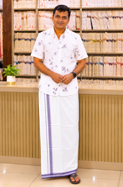 WHITE KUPPADAM OLIVE VIOLET SINGLE
