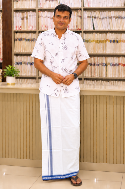WHITE KUPPADAM BLUE BORDER SINGLE