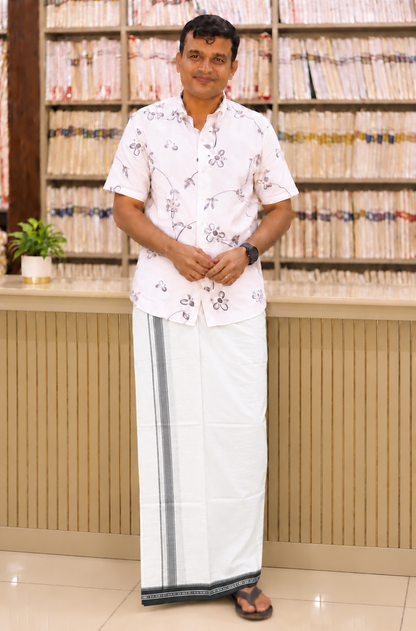 WHITE KUPPADAM DARK GREEN BORDER SINGLE