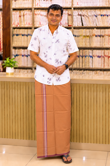 KAVI MUNDU COTTON PLAIN WHITE & MEROON KARA