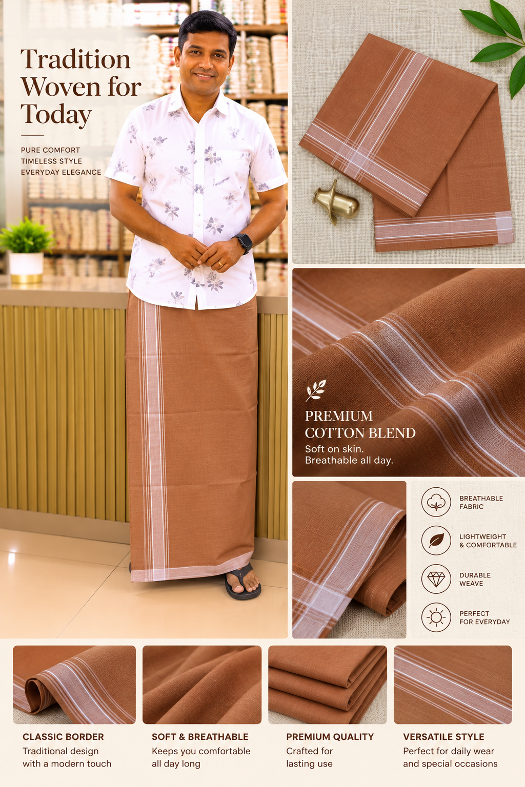 KAVI MUNDU COTTON PLAIN WHITE KARA