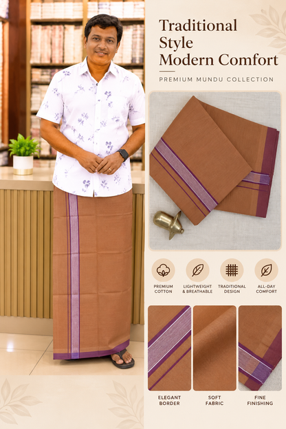 KAVI MUNDU COTTON PLAIN WHITE & MEROON KARA