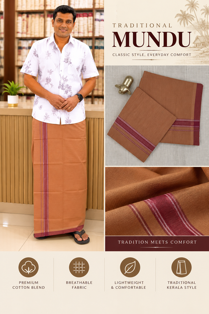 KAVI MUNDU COTTON PLAIN MEROON & WHITE KARA