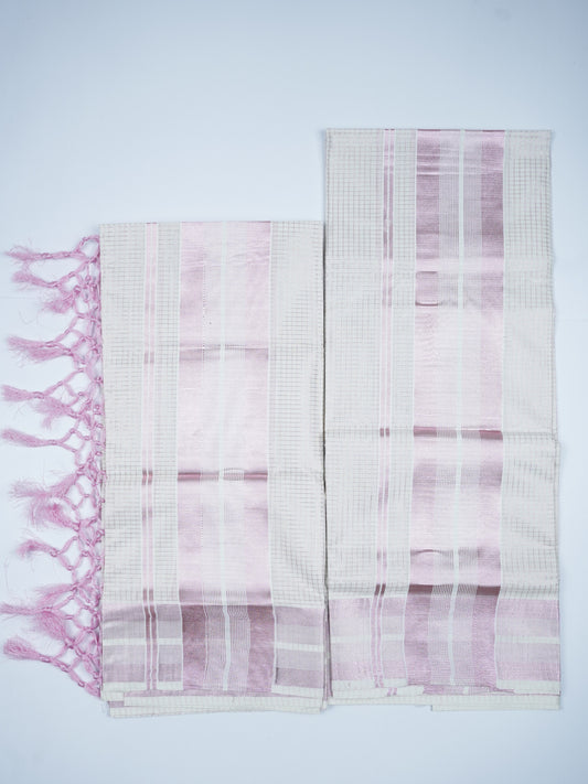 KERALA ROSE GOLD KASAV CHECK PATTERN SETMUNDU 2.80 Meter