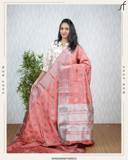 SEMI TUSSAR SILK SAREE -OXIDIZED JERRY